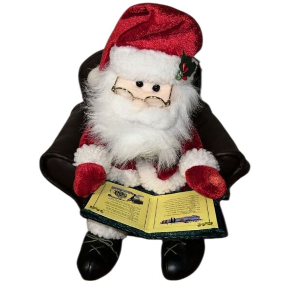 Santa Claus Story Telling Seated With In Brown Chair With Book & Glasses - Picture 1 of 9